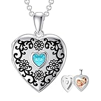 SOULMEET Personalized White Gold/Silver Sunflower Birthstone Locket Necklace That Holds 1 Picture Photo Heart Locket with Cubic Zirconia Heart Birthstone Crystal
