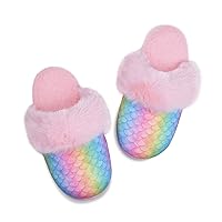 Mei MACLEOD Mermaid Fluffy House Slippers Fuzzy Glitter Slipper Faux Fur Plush Slipper Slip On Slides Sandal for Little/Big Girls