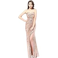 Women's Sweetheart Long Bridesmaids Dresses Sexy Split Bling Bling Sequins Honor of Maid Prom Party Gowns