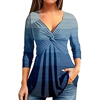 Plus Size Blouses for Women Beatiful Floral Print Long Sleeve Fit Pullover Tops Casual Loose Sexy Cross V Neck Shirts