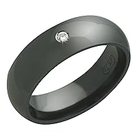 7 Millimeters wide Black Titanium Ring w half round diamond Comfort Fit Engagement Band