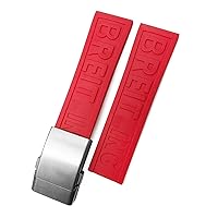 22mm 24mm Braided Silicone Rubber Watchband Replacement for Breitling Avenger Superocean Heritage Watch Strap Braceles (Color : Red 2 Silver, Size : 22mm)