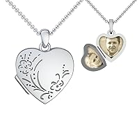 Heart Locket Photo Silver 925 Antique Vintage Heart Necklace Heart Pendant for Opening with Chain 