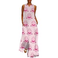 Happy Blobfish Sleeveless Loose Maxi Dress for Women Summer V Neck Casual Beach Sundress Skirt