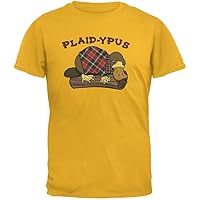 Funny Platypus Plaid-ypus Gold Adult T-Shirt