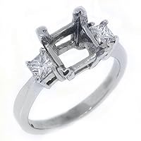 14k White Gold Princess Cut Diamond Engagement Ring Semi Mount .52 Carats