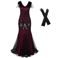 Women Evening Dress 1920s Flapper Cocktail Mermaid Plus Size Formal Gown with Long Gloves