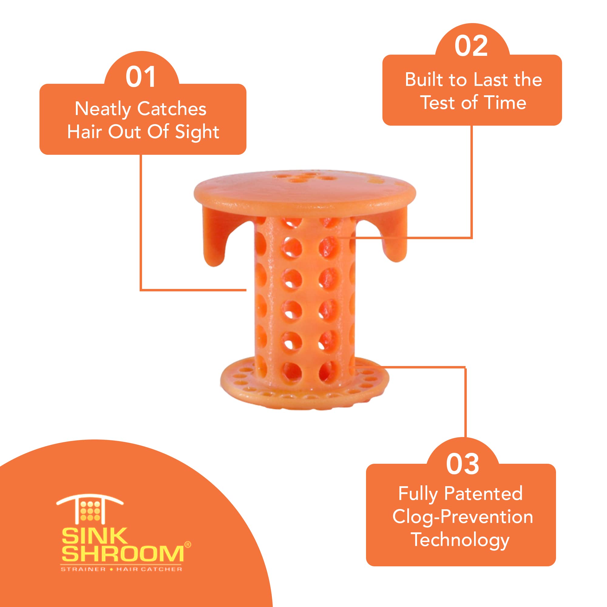 SinkShroom The Revolutionary Sink Drain Protector Hair Catcher/Strainer/Snare, Orange