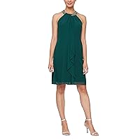 S.L. Fashions Women's Jewel Neck Halter Dress (Petite and Regular)