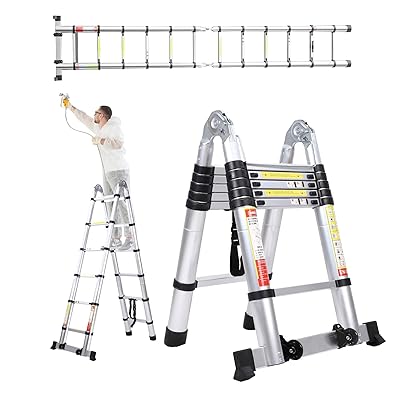 12.5FT Telescoping Ladder,Telescoping A Frame Ladder with Balance