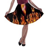 Womens Flared Skirt Flame Hell Fire Seamless Halloween Costume A-line Skater Skirt, XS-5XL