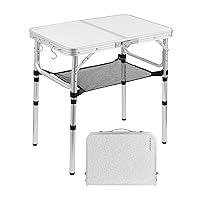 Camping Table with Detachable net Layer Portable Small Folding alumiumum Table Adjustable Height with 2 Hooks Easy Holders Sturdy Outdoor Picnic Beach BBQ Cooking