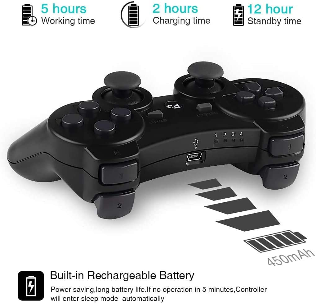 Kolopc Wireless Controller Compatible for PS3 Console, Double Vibration, 6-Axis Gyro Sensor, Upgraded Joystick Motion Gamepad with Charging Cable (Black Skull and Galaxy)