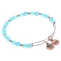 Alex and Ani Iridescent Beaded Expandable Bangle Bracelet, Sky Blue,Shiny Rose Gold,Blue,Bracelet