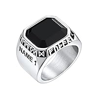 FaithHeart Black Onyx Rings for Men, Stainless Steel Ring with Round/Square Onyx Stone, Mens Norse Runes Celtic Knot Rings Size 7-14