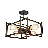 FadimiKoo Industrial 4-Light Semi Flush Mount Kitchen Ceiling Light Fixture, Farmhouse Metal Black Close to Ceiling Lighting Fixtures, Modern Rectangle Frame Ceiling Lamp for Island Bedroom Hallway
