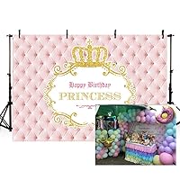 Princess Birthday Photo Studio Booth Background Pink Headboard Girl Gold Crown Happy Birthday Photography Backdrops Banner for Cake Table Supplies 7x5ft