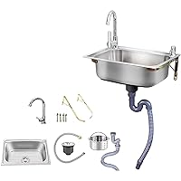 Outdoor Portable Stainless Steel Sink with Faucet Wall Mounted Kitchen Sinks Versatile Solution for Outdoor Indoor Backyard Laundry Garage-Quality Craftsmanship (15x12.6in)