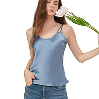 THXSILK Pure Mulberry Silk Vest Top Casual V Neck, Mulberry Silk Tank Top Casual V Neck, Sleeveless Tank Top Basic Camisole