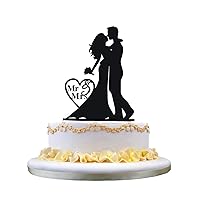 Mr & Mrs Acrylic Wedding Cake Topper Party Decoration Cake Stand (Silhouette Bride and Groom)