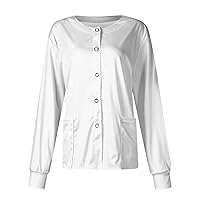 Plus Size Scrubs,Nursing Working Cardigan For Women Solid Color Printed Warm Up Medical Jacket Scrub Button Down Tops With Pocket Valentines Day Dress