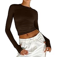 Women's Short Sleeve Shirts Basic Crop Tops Fashion Layering Sexy Slim Fitted Y2K Tight Tops Mesh Sheer T Shirt Tunic