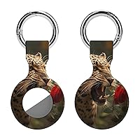 Leopard Red Rose Printed Silicone Case for AirTags with Keychain Protective Cover Air Tag Finder Tracker Accessories Holder