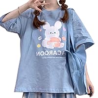 Pastel Goth Japanese Style Kawaii Fashion Soft Crewneck Cartoon Print Macaroon Bear T-Shirt