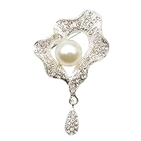 Vintage Silver Bouquet Oval Rhinestone Crystal Brooch Pins for Women