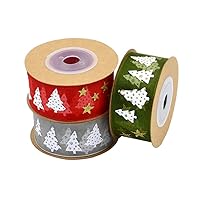 3 Roll Christmas Bow Hair Accessories DIY Ribbons Christmas Craft Ribbons Decor Christmas Fabric Trim Present Ribbon Christmas Ribbons for Crafts Gift Wrapping Wreath Wedding