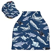 Watercolor Painted Whales On Dark Blue Marine Baby Car Seat Covers - Baby Car Seat,Breastfeeding Scarf, Multi-use Carseat Canopy, for Babies