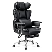 Office Desk Chair, Big and Tall Executive Office Chair with Footrest, Leather Computer Chair, Ergonomic Reclining Chair High Back with Lumbar Support, Large Home Office Chair (Black)