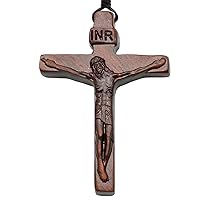 Crucifix Necklace Men - Cross Wooden Charm Pendant | Catholic Jesus Crucifix Necklace Jewelry with Adjustable Cotton Cord | Natural fàith Cross Chain Pendant for Baptism