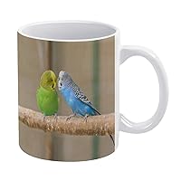Parakeets is Kissing on A Branch Funny Coffee Mug with Handle Ceramic Diner Drink Cup for Coco Milk Tea Or Water Personalized Gift 11OZ