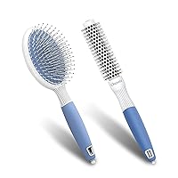 Hair Brush Set - Professional Round Brush and Oval Paddle Brush for Blow Drying - Hair Paddle Brush for Thick Hair - Ionic Brush for Frizzy Hair - Lightweight Hair Brush (0.75 inch)