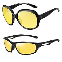Joopin Jackie O Night Driving Glasses for Women and Unisex Sports Night Vision Glasses Bundle, Black Frame Anti Glare Night Glasses UV400 Protection, Trendy Yellow Shades Sunnies Nighttime
