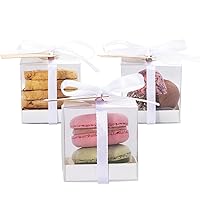 LeoKy 50 Pack Clear Party Favor Boxes 2x2x2 inches Clear Treat Boxes for Favors Candy Macaron Boxes Wedding Shower Favor Boxes Individual Macaron Packaging for 2 Candy Boxes Party Favors Party Mini