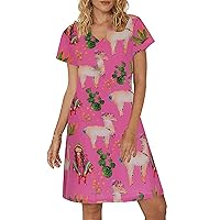 2021 Women's Summer Casual Soild Color Floral Print V-Neck Knee-Length Dress