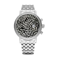 luxury watch brand popular, classy watch brand popular, give to yourself or relatives friends lovers men watch personality pattern watch 582. black and white coral ii abstract nature photo watch, Silver, Bracelet Type