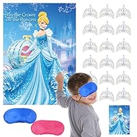 Cinderella Party Supplies, Pin The Crown On The Princess Party Game Cinderella Birthday Party Poster Games with Blindfolds Stickers Girls Yard Games Cinderella Theme Cosplay Party Favors for Kids Boys Birthday Party