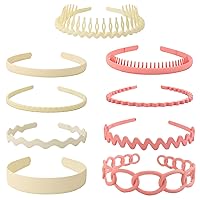 Unisex Hair Band 9Pcs Plastic Headband with Teeth Head Bands Combing Hairbands Wavy Outdoor Sports Headbands for Men's Hair Band Hoop Clips Women Accessories Non Slip Head Band Headwear,W and P