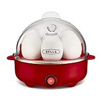 BELLA Rapid Electric Egg Cooker and Poacher with Auto Shut Off for Omelet, Soft, Medium and Hard Boiled Eggs - 7 Egg Capacity Tray, Single Stack, Red