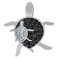 925 Sterling Silver Mens Women Black CZ Mom and Child Turtle Charm Pendant Necklace Measures 18.2x16mm Wide Jewelry for Men