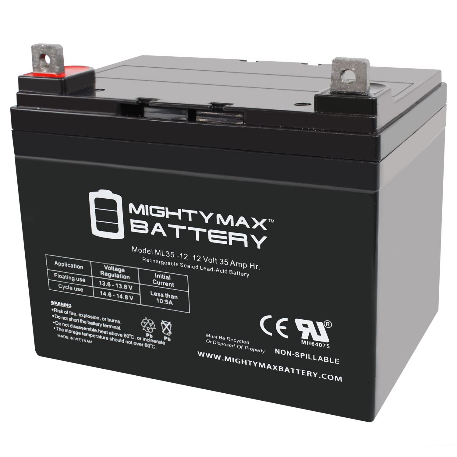 ML35-12INT - 12 Volt 35 AH, Internal Thread (INT) Terminal, Rechargeable SLA AGM Battery & 5 AH SLA Battery- Mighty Max Battery Brand Product