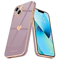 Teageo Compatible with iPhone 13 Case for Girl Women Cute Love-Heart Luxury Bling Plating Soft Back Cover Raised Camera Protection Bumper Silicone Shockproof Phone Case for iPhone 13, Lavender