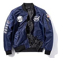 CORIRESHA Reversible NASA Bomber Jacket with Embroidery Badges