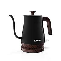 Gooseneck Electric Kettle - Stainless Steel Pour Over with Auto Shut Off, 0.8L Capacity, 1000W Quick Heating, Design with Elegant Handle, Matte Black with Walnut, Manual, (XH-W081-BW)