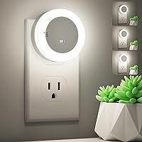 FOLKSMATE LED Night Light, Dimmable Plug-in Dusk to Dawn Light Sensor Nightlight for Bathroom, Bedroom, Adults & Kids Room, Kitchen, Stairway, Nursery, Daylight White, 2- Pack