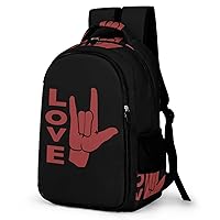 ASL I Love You Sign Language Travel Laptop Backpack Lightweight 16.5 Inch Computer Bag Shoulder Bag for Men Women