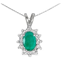 14k White Gold Oval Emerald And Diamond Pendant (chain NOT included)